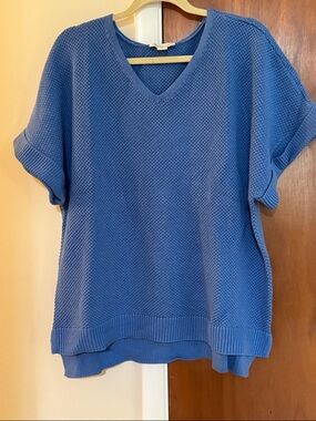 Coldwater Creek Blue V-Neck Short Sleeve Knit Top